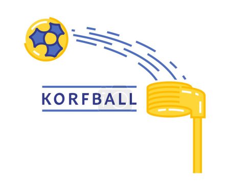 Ilustración de Korfball es un deporte de pelota, con similitudes con el netball y el baloncesto. Concepto de vida activa saludable. Elemento útil para el logotipo, diseño de marca. Ilustración vectorial editable aislada sobre fondo blanco - Imagen libre de derechos