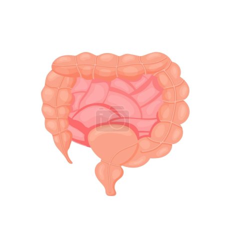 Illustration for Constipation pictogram, symbol. Retention of feces problem. Intestinal obstruction. Medical sign in cartoon style. Editable vector illustration in pink, beige colors isolated on a white background. - Royalty Free Image