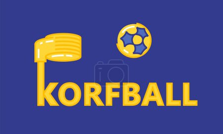 Ilustración de Korfball es un deporte de pelota, con similitudes con el netball y el baloncesto. Concepto de vida activa saludable. Elemento útil para el logotipo, diseño de marca. Ilustración vectorial editable aislada en violeta - Imagen libre de derechos