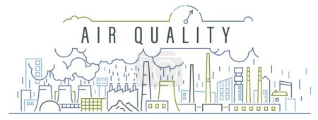 Illustration for Air Quality Index poster, outline banner. AQI horizontal print. Quantities of substances measurement in a city. Environmental protection. Editable vector illustration isolated on a white background - Royalty Free Image