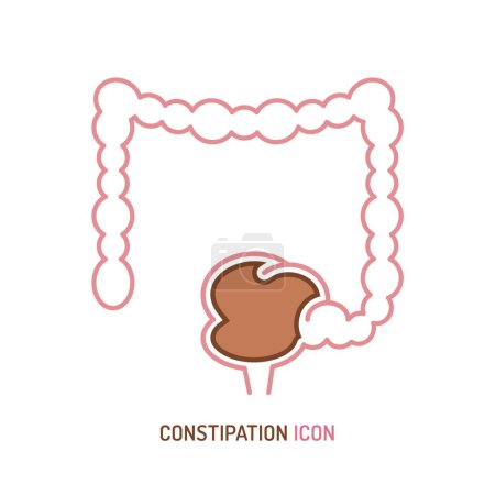 Illustration for Constipation pictogram, symbol. Retention of feces problem. Intestinal obstruction. Medical sign in cartoon style. Editable vector illustration in pink, beige colors isolated on a white background. - Royalty Free Image