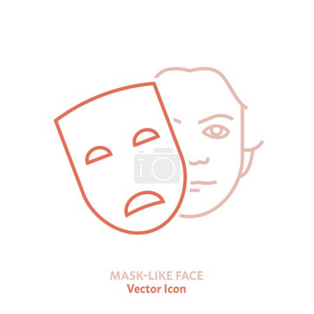 Illustration for Mask-like face icon. Mental health issue. Thin line pictogram. Contour symbol. Linear drawing. Creative medical sign in outline style. Editable vector illustration isolated on a white background. - Royalty Free Image