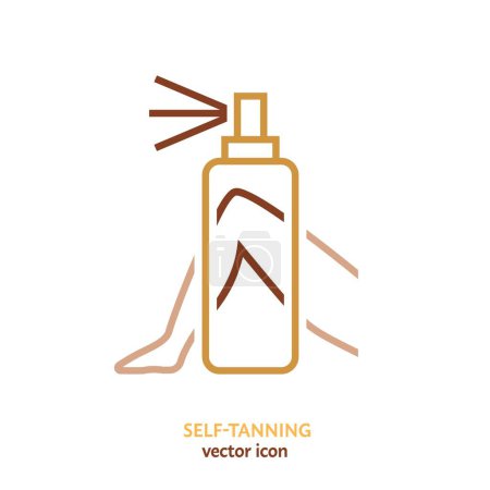 Illustration for Self-tanning symbol, logo element. Home beauty treatment idea in a thin line style. Suntan effect without sun. Editable vector illustration in yellow and brown colors isolated on a white background. - Royalty Free Image