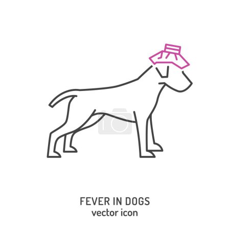 Dog fever and lethargy icon. Hyperthermia in dogs. Elevated body temperature, inflammation in canines. Pet health concerns. Editable vector illustration in line style isolated on a white background