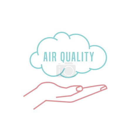 Illustration for Air Quality Index pictogram, outline icon. AQI levels line symbol. Quantities of substances measurement pictogram. Environmental protection. Editable vector illustration isolated on a white background - Royalty Free Image