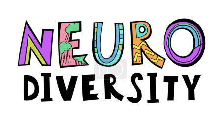 Illustration for Neurodiversity and autism. Creative hand-drawn lettering in a pop art style. Human minds and experiences diversity. Inclusive, understanding society. Vector illustration isolated on a white background - Royalty Free Image