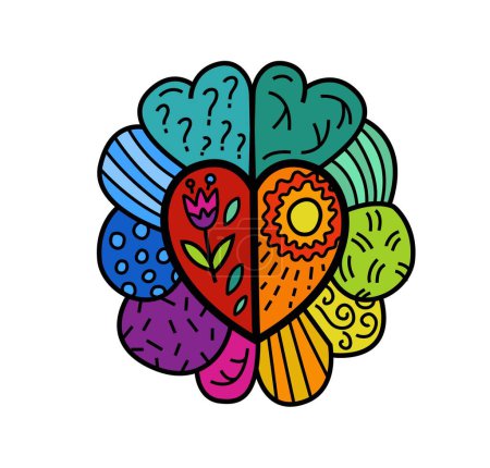 Illustration for Brain symbol composed of a vibrant spectrum of colors. This gradient represents the diversity of human minds and experiences. Hand-drawn editable vector illustration isolated on a white background - Royalty Free Image