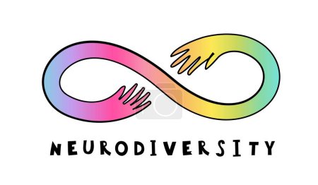 Símbolo infinito compuesto por un vibrante espectro de colores. Este gradiente representa la diversidad de las mentes y experiencias humanas. Ilustración vectorial editable dibujada a mano aislada sobre un fondo blanco