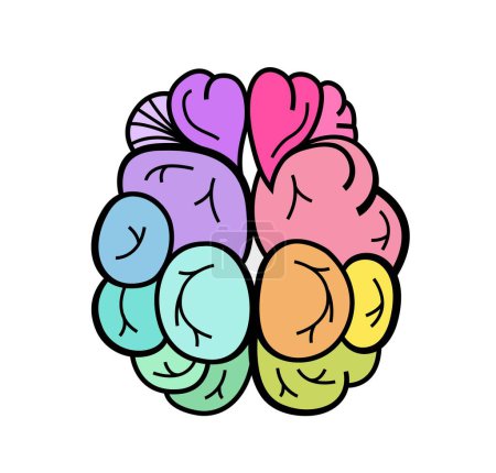 Ilustración de Símbolo cerebral compuesto por un vibrante espectro de colores. Este gradiente representa la diversidad de las mentes y experiencias humanas. Ilustración vectorial editable dibujada a mano aislada sobre un fondo blanco - Imagen libre de derechos