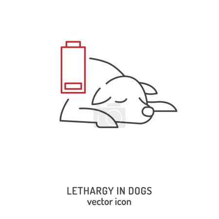 Téléchargez les illustrations : Fatigue du chien et icône de léthargie. Apathie chez les chiens. Somnolence, somnolence, inflammation des canines. Problèmes de santé des animaux. Illustration vectorielle modifiable en style ligne isolée sur fond blanc - en licence libre de droit