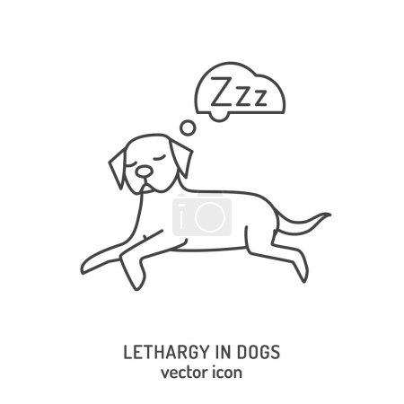 Illustration for Dog fatigue and lethargy icon. Apathy in dogs. Sleepy, drowsy state, inflammation in canines. Pet health concerns. Editable vector illustration in line style isolated on a white background - Royalty Free Image