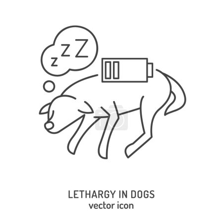 Téléchargez les illustrations : Fatigue du chien et icône de léthargie. Apathie chez les chiens. Somnolence, somnolence, inflammation des canines. Problèmes de santé des animaux. Illustration vectorielle modifiable en style ligne isolée sur fond blanc - en licence libre de droit