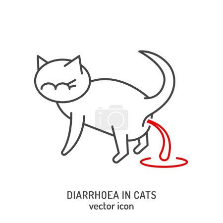 Illustration for Diarrhea in cats. Linear icon, pictogram, symbol. Common disease. Veterinarian concept. Editable isolated vector illustration in outline style on a white background - Royalty Free Image