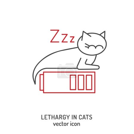 Illustration for Cat fatigue and lethargy icon. Apathy in cats. Sleepy, drowsy state, inflammation in felines. Pet health concerns. Editable vector illustration in line style isolated on a white background - Royalty Free Image