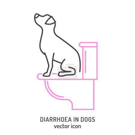 Illustration for Diarrhea in dogs. Linear icon, pictogram, symbol. Common disease. Veterinarian concept. Editable isolated vector illustration in outline style on a white background - Royalty Free Image