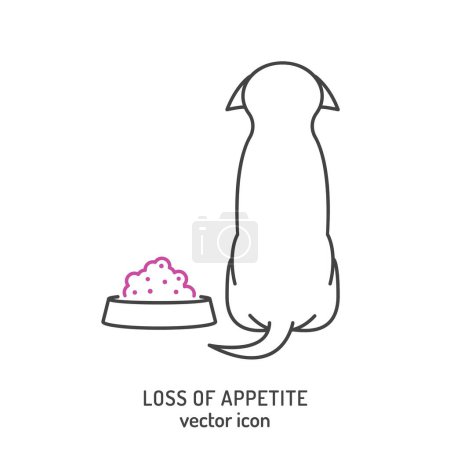 Illustration for Loss of appetite in dogs. Common dog disease symbol. Dysorexia outline icon. Anepithymia linear sign. Veterinarian concept. Editable isolated vector illustration in outline style on a white background - Royalty Free Image