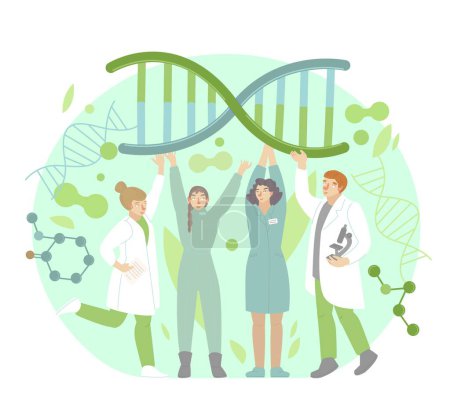 Illustration for DNA heredity test. Personal genetic analysis report. Biotechnology, genetic testing and gene therapy. Laboratory research medical concept. Vector illustration isolated on a white background. - Royalty Free Image