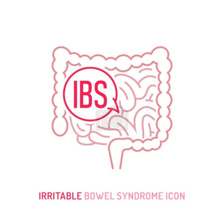 IBS, gut inflammation, pain, angriness sign. Editable vector illustration in modern outline style isolated on a white background. Medical concept. Symbol, pictogram, icon, logotype element.