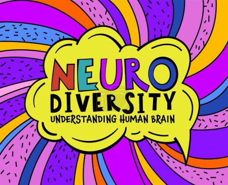 Illustration for Neuro diversity, autism acceptance. Creative hand-drawn lettering in a pop art style. Human minds and experiences diversity. Inclusive, understanding society. Vector illustration on a vivid background - Royalty Free Image