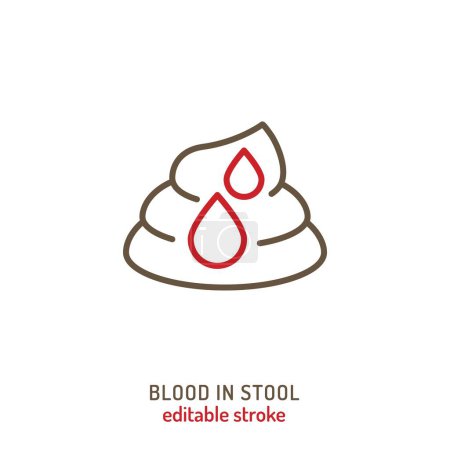 Illustration for Blood in human stool. Linear icon, pictogram, symbol. Rectal bleeding. Medical concept. Editable isolated vector illustration in outline style on a white background - Royalty Free Image