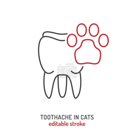 Illustration for Toothache in cats and dogs. Linear icon, pictogram, symbol. Dental pain. Infected tooth. Painful disease. Veterinarian concept. Editable vector illustration in outline style on a white background - Royalty Free Image