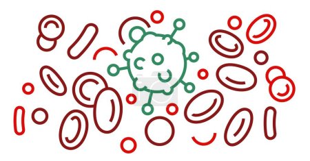 Illustration for Hemato oncology. Interdisciplinary medical specialty. Cancer and tumors investigation concept in outline style. Blood cells in an artery. Editable vector illustration isolated on a white background - Royalty Free Image