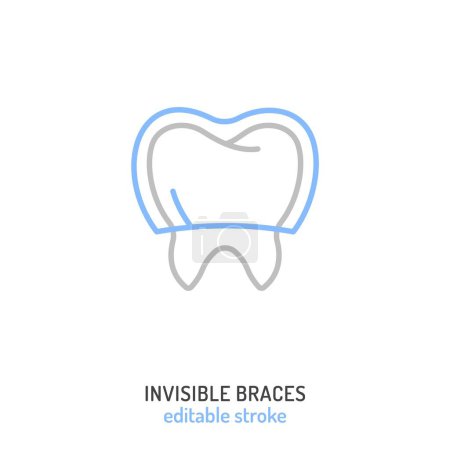 Orthodontic silicone trainer. Invisible braces aligner, retainer. Medical icon, linear pictogram, sign. Editable vector illustration in thin outline style isolated on a white background.