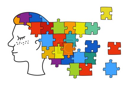 Neurodiversity, neuroinclusion concept, different thinking concept. Puzzles represent the diversity of human minds and experiences. Editable vector illustration isolated on a white background