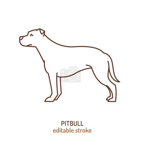 Illustration for Pitbull silhouette, outline contour sketch. Fighting dog. An excellent companions when raised and trained with respect. Vector isolated illustration for veterinary logo, pet shop advertising design. - Royalty Free Image