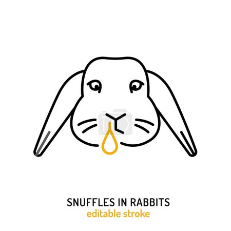 Nasal discharge from rabbits nose. Common pet disease symbol. Seek hare. Outline icon, sign. Veterinarian concept. Editable isolated vector illustration in outline style on a white background