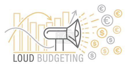 Illustration for Loud budgeting outline banner, poster. Alternative to unbridled consumption. Confidence in financial decisions. Save and manage your finances. Editable vector illustration isolated on white background - Royalty Free Image