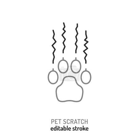 Illustration for Cat, dog scratch. Common pet behavior symbol. Excessive scratching. Linear icon, sign, pictogram. Veterinarian concept. Editable isolated vector illustration in outline style on a white background - Royalty Free Image