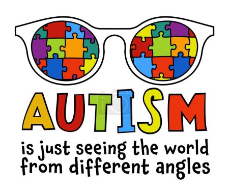 Tag des Autismus-Bewusstseins. Landschaftsplakat mit autistischer Spektrumstörung. ASD Banner, Druck. Editierbare Vektorillustration in lebendigen Farben mit kreativen Schriftzügen und Puzzle auf weißem Hintergrund