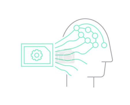 Implantation of a neural chip into the human brain. Interface between human brain and computer. Linear icon, pictogram, sign. Editable vector illustration isolated on a white background