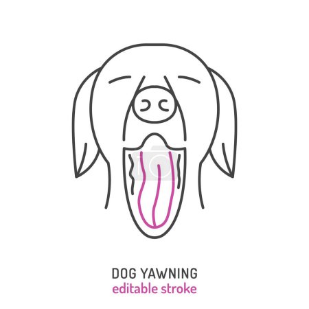 Hund gähnt. Hunde gähnen. Hundeschläfrigkeitssymbol, Piktogramm, Symbol. Hundemüdigkeit. Tierärztliches Konzept. Editierbare isolierte Vektorillustration im Umrissstil auf weißem Hintergrund