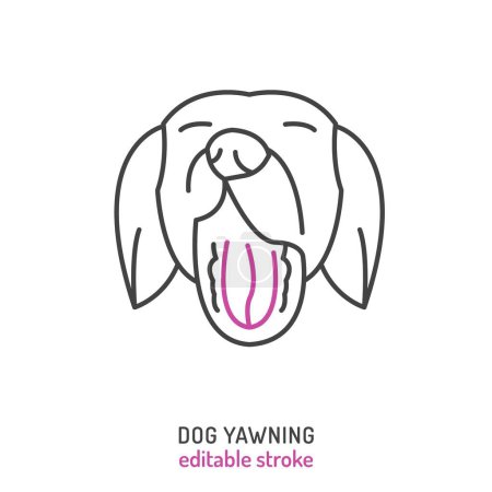 Illustration for Dog yawning. Dogs yawn. Canine drowsiness icon, pictogram, symbol. Doggy tiredness. Veterinarian concept. Editable isolated vector illustration in outline style on a white background - Royalty Free Image