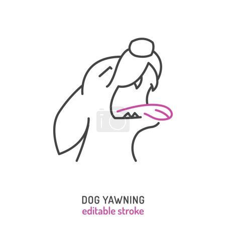 Illustration for Dog yawning. Dogs yawn. Canine drowsiness icon, pictogram, symbol. Doggy tiredness. Veterinarian concept. Editable isolated vector illustration in outline style on a white background - Royalty Free Image