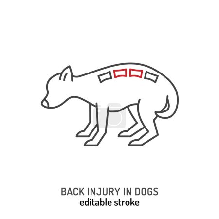 Injuries in dogs. Back trauma icon, pictogram, symbol. Limb affliction. Spinal trauma. Painful disease. Veterinarian concept. Editable isolated vector illustration in outline style on a white
