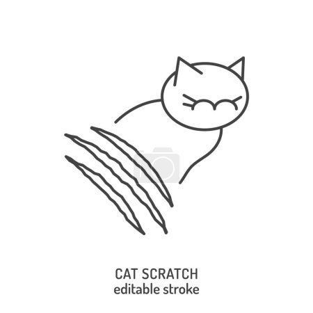 Cat scratch. Common pet behavior symbol. Excessive scratching. Linear icon, sign, pictogram. Veterinarian concept. Editable isolated vector illustration in outline style on a white background