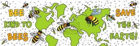 Rette die Bienen und unseren Planeten. Weltbienentag. Internationale Veranstaltung. Bienenfreundliche Initiativen. Imkerei. Die Bedeutung der Bienen und ihre Rolle in Ökosystemen. Vektorillustration auf weißem Hintergrund