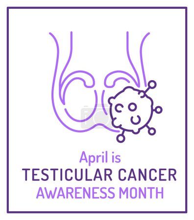 Testicular carcinoma, adenocarcinoma awareness month. Abnormal growth of cells in the testicles. Testis cancer. Portrait poster. Editable vector illustration isolated on white background