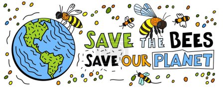 Salva las abejas y nuestro planeta. Día mundial de las abejas. Evento internacional. Iniciativas favorables a las abejas. Apicultura. Importancia de las abejas y su papel en los ecosistemas. Ilustración vectorial sobre fondo blanco