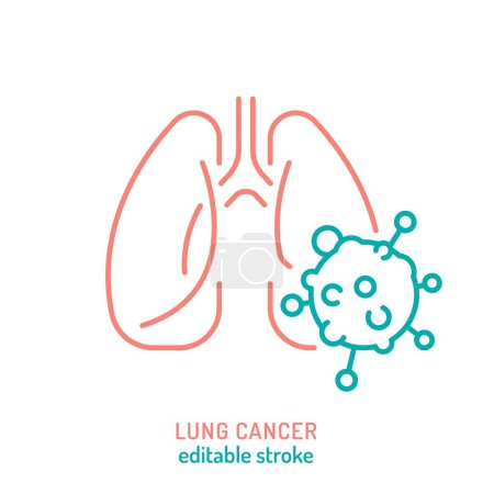 Bronchogenic carcinoma, pulmonary cancer outline icon. Lung malignancy sign. Medical, healthcare linear pictogram. Lung adenocarcinoma. Editable vector illustration isolated on a white background