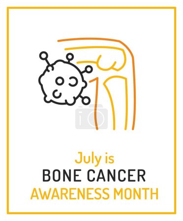 Sarcoma and bone cancer awareness month in july. Abnormal growth of cells in bones. Ewing sarcoma. Vertical poster, banner in outline style. Editable vector illustration isolated on white background