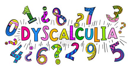 Illustration for Dyscalculia concept. Math disability banner. Number dyslexia horizontal poster. Arithmetic disorder landscape print. Editable vector illustration in pop art style isolated on a white background. - Royalty Free Image