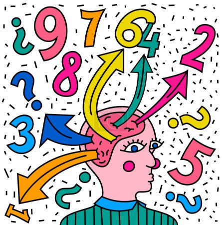 Illustration for Dyscalculia concept. Math disability banner. Number dyslexia vertical poster. Arithmetic disorder portrait print. Editable vector illustration in pop art style isolated on a white background. - Royalty Free Image