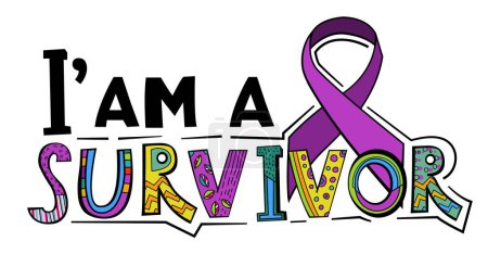 Illustration for I am a survivor. National cancer survivor month. Hope, support concept. Landscape poster with creative lettering in colorful pop art style. Editable vector illustration isolated on a white background - Royalty Free Image