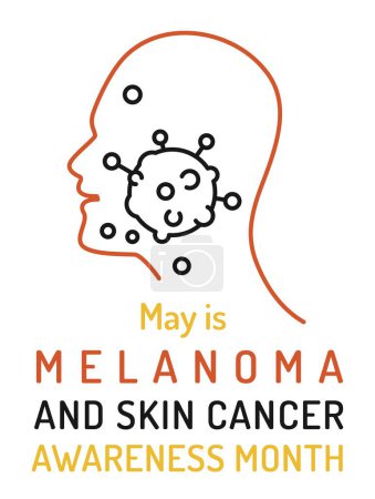 Skin cancer, malignant melanoma vertical poster in outline style. Medical linear banner. Basal cell carcinoma awareness month in may. Editable vector illustration isolated on a white background