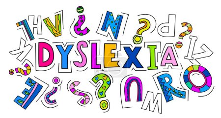 Dyslexia concept. Reading disability web banner. Word recognition difficulty concept. Horizontal poster, print. Editable vector illustration in colorful pop art style isolated on a white background