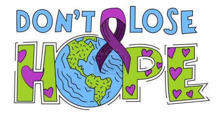 Illustration for National cancer survivor month. Hope, support concept. Landscape poster, banner with creative lettering in colorful pop art style. Editable vector illustration isolated on a white background - Royalty Free Image